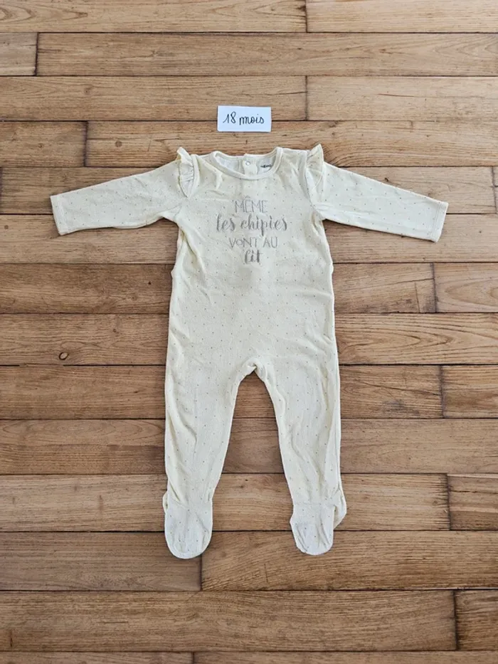 Pyjama en velours une pièce jaune clair bébé fille 18 mois