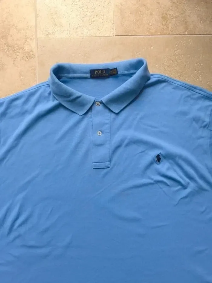 Polo Ralph Lauren homme pima coton 3XB bleu clair logo marine excellent état - photo numéro 3