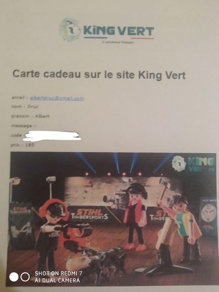 Carte-cadeau King Vert d'une valeur de 185€