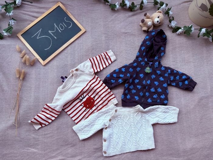 Lot de 3 pulls taille 3mois multi marques (sergent major, boutchou) - photo numéro 2