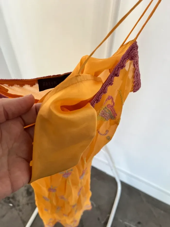 Robe longue brodée en soie orange AAAYAL - photo numéro 5