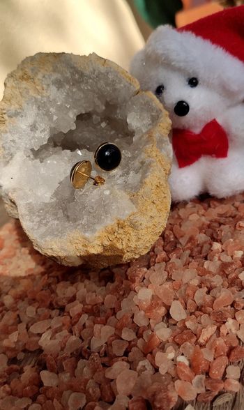 Boucles d'oreilles Clous plaqué or 18 en Obsidienne