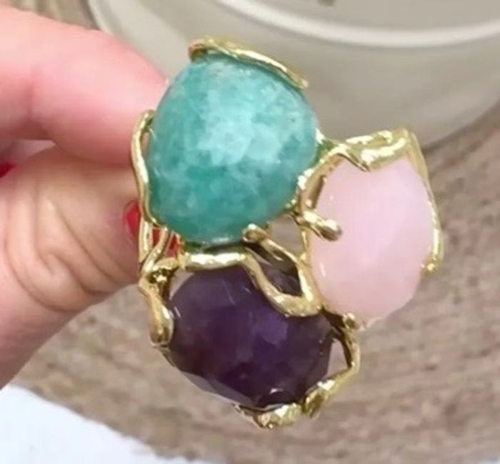 Grosse bague réglable habaha Paris amazonite améthyste jade acier inoxydable - photo numéro 2