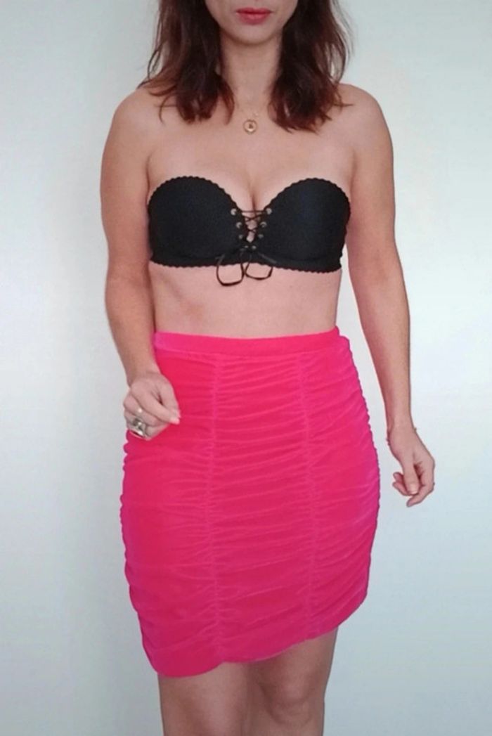 Jupe d hiver en velours rose froncée taille 42 - photo numéro 2