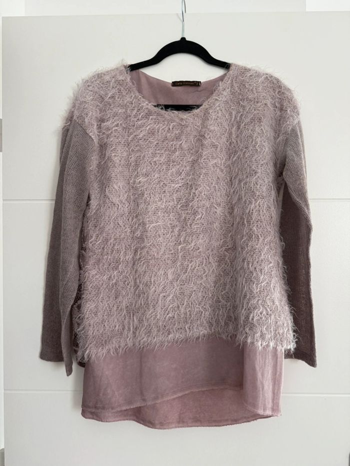 Pull rose maille sweater maglione suéter trui Sweat-shirt haut sweat t-shirt manches folder crochet - photo numéro 7