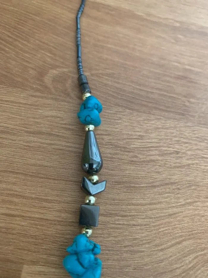Collier turquoise, collier bohème bijoux hématite, collier tribal 50 cm - photo numéro 4