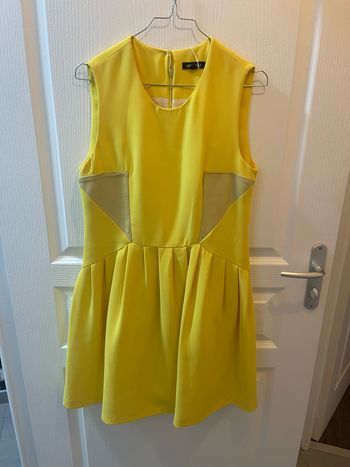 Robe créateur Morgan Kirch jaune et cuir T. 38