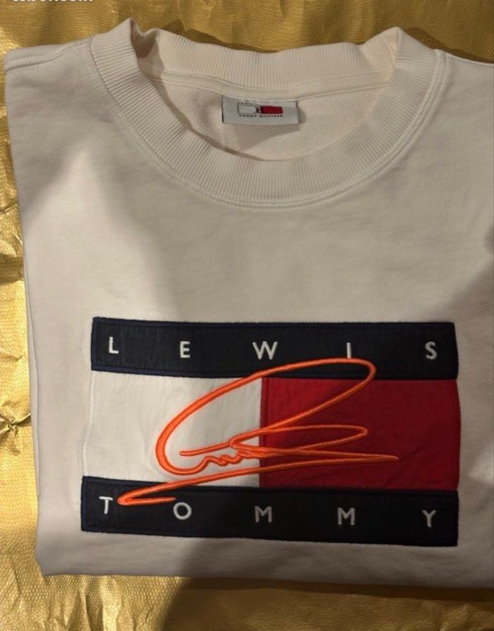 Sweat Tommy Hilfiger x Lewis Hamilton Blanc – XL – 100% Coton – Patch Signature