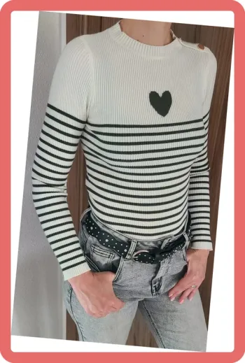 Joli Top en maille fine, coeur kaki, Neuf avec étiquette