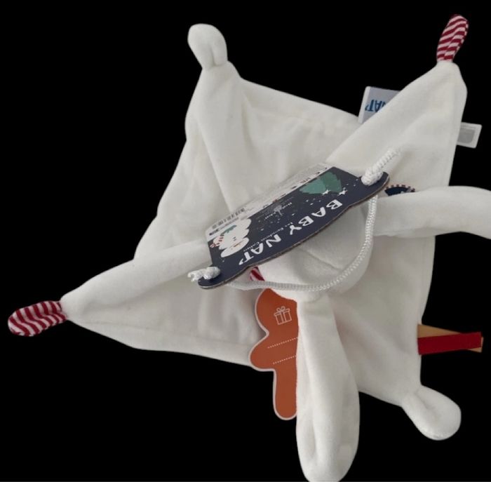 ❤️B5058 Doudou Plat Lapin Noël Mouchoir Blanc Rouge BABY NAT Babynat - photo numéro 2