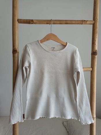 T-shirt manches longues côtelé beige crème 8 ans