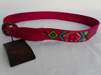 Ceinture cuir et tissu fuchsia - Catimini - Taille 85 cm - NEUF