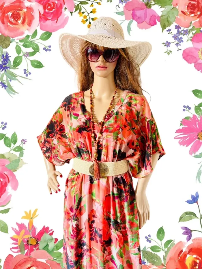 🌺🌿Robe longue bohème 38/40 Cream CREliza Peach Flower boho maxi dress🌿🌺 - photo numéro 2