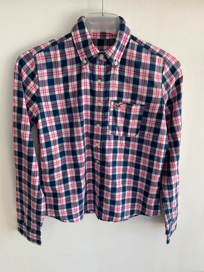 Chemise à carreaux hollister beu crème rose