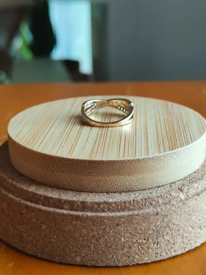 Anneau doré & vert, zircon, élégant - photo numéro 5