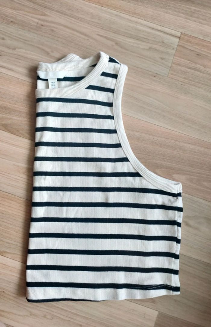 Top débardeur crème noir rayé hm taille XL neuf - photo numéro 3