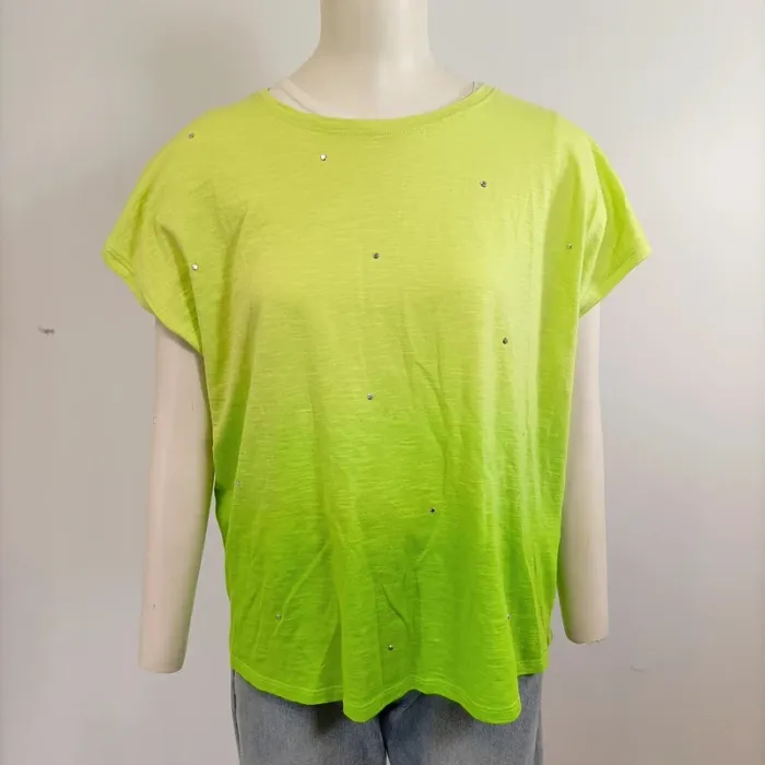 T-shirt NEXT vert fluo dégradé strass T40 coupe oversize col rond été summer A962