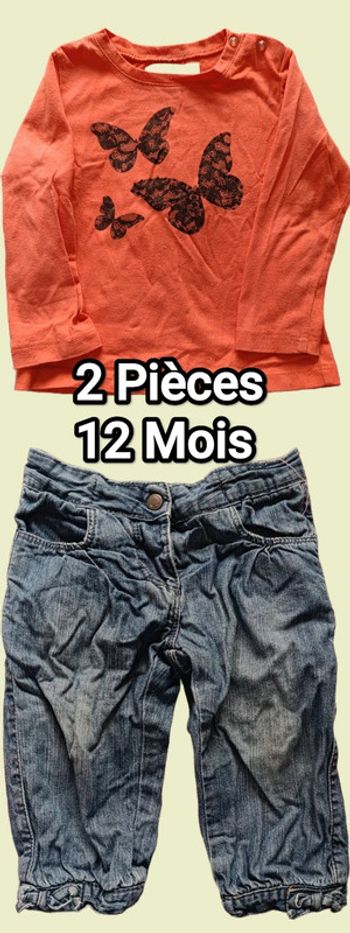 🦋 Lot 2 Pièces bébé. Tee shirt + jean 12 Mois 🦋