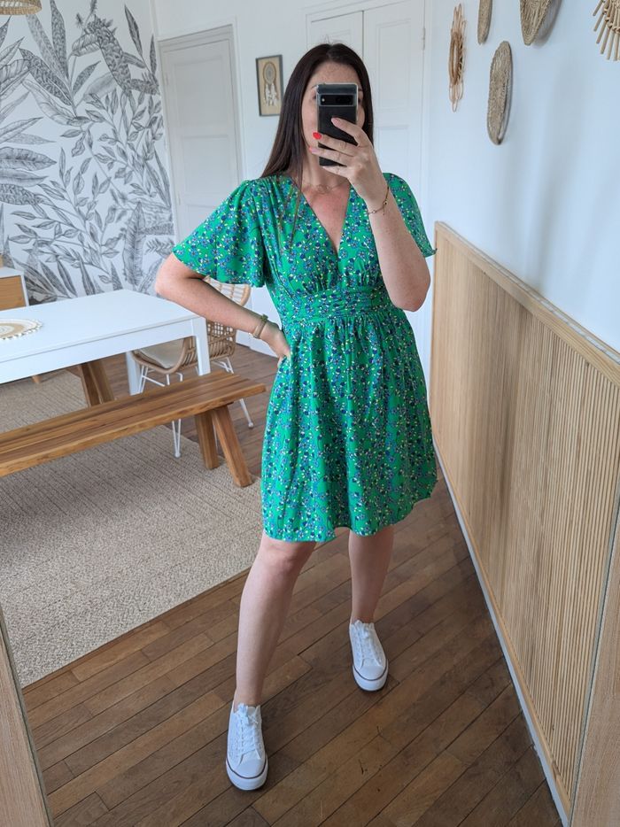 Robe fleurie verte et bleue Sofia légère Taille M/L