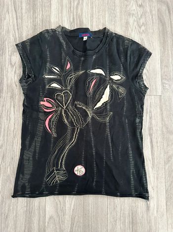 T-shirt Kenzo broderies fleurs noir et rose T36 S