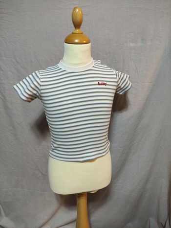 T-shirt rayé bleu/blanc/marron
