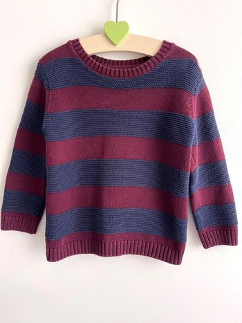Pull enfant taille 18-24 mois preppy Marks & Spencer à grosses rayures bleu marine et rouge bordeaux