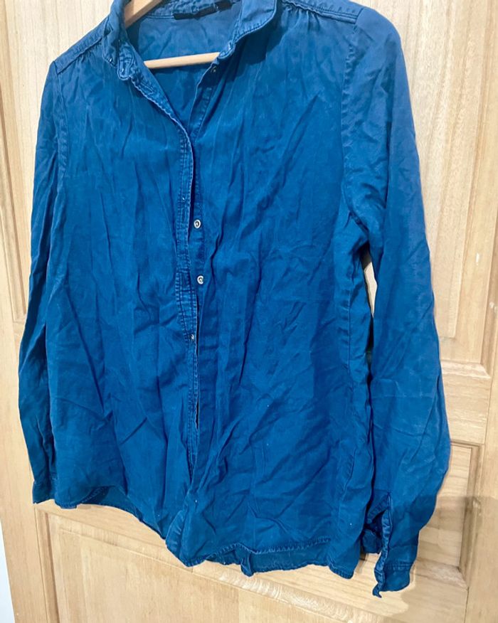 Chemisier manches longues bleu simple basic uni taille S - photo numéro 5