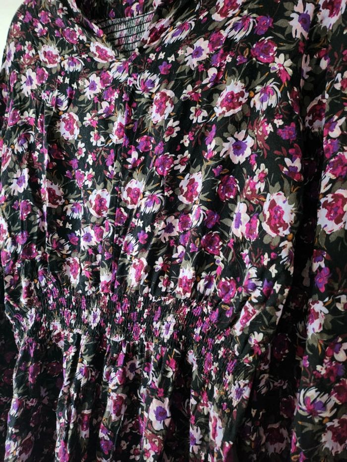 Robe patineuse manches longues smocks fleurs violet Kiabi - photo numéro 4
