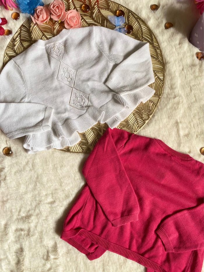 🩷🤍Lot 2 gilets bébé fille 12 mois – Orchestra blanc pailleté & Grain de Blé fuchsia TBE🩷🤍 - photo numéro 7