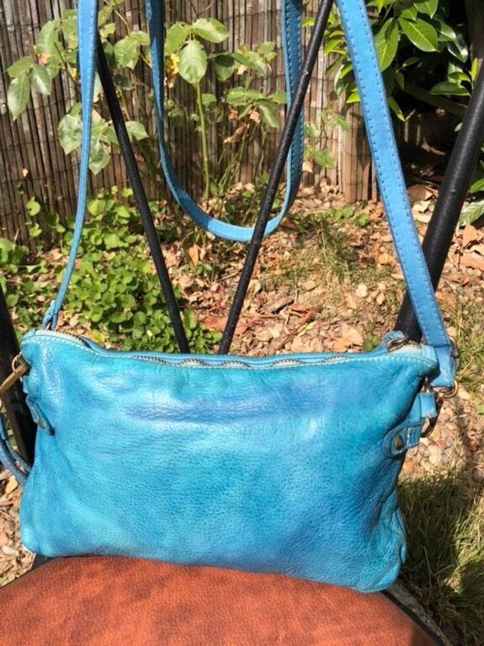 👜 Sac à main pochette bleu turquoise à bandoulière - 100% Cuir - photo numéro 16