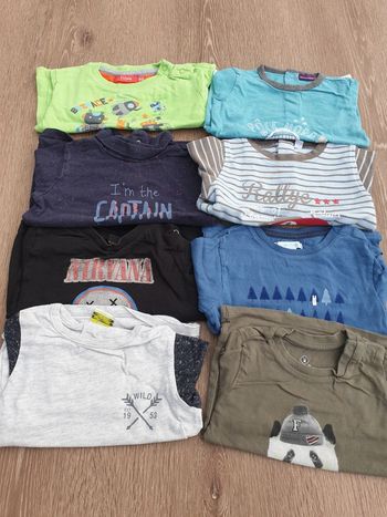 Lot de 8 t-shirts garçon manches longues coton 18 mois