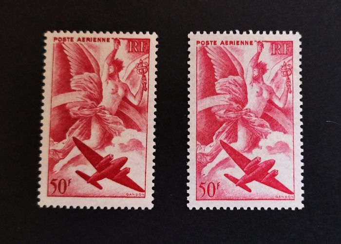 Timbre de France - 50f PA17 Iris Carmin + varité Rose Neufs**