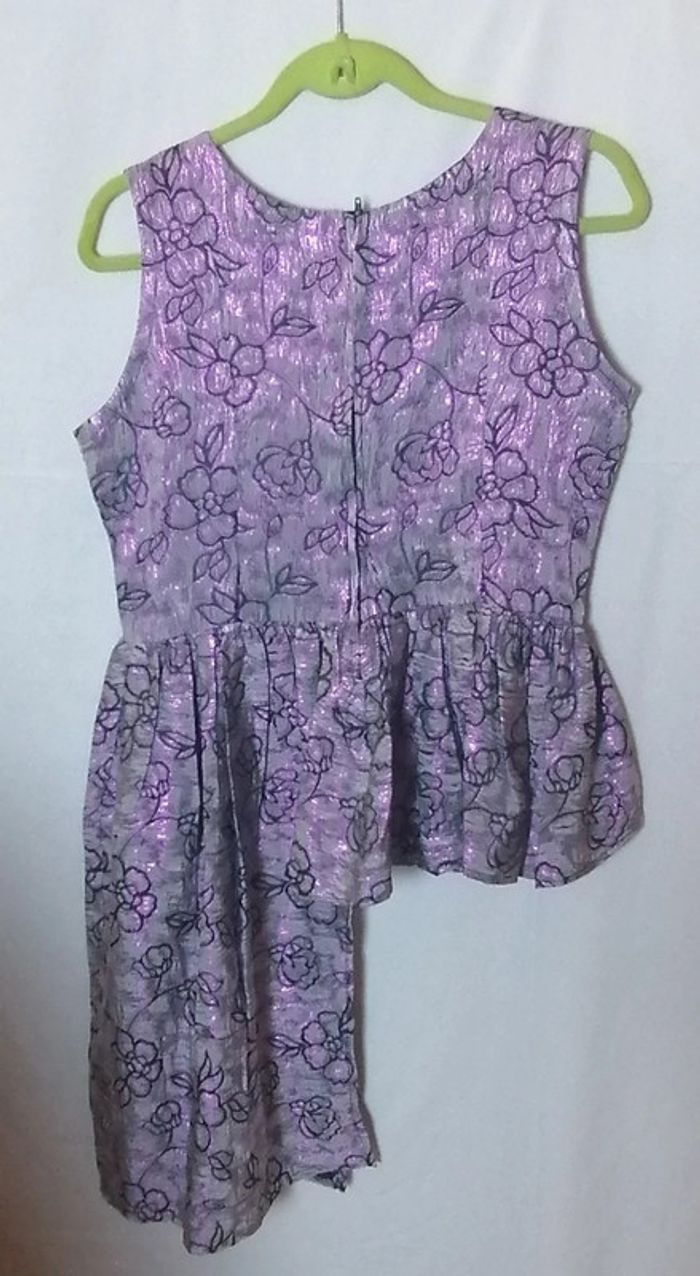 Tunique asymétrique violet brillant fleurs taille XL Vintage - photo numéro 9