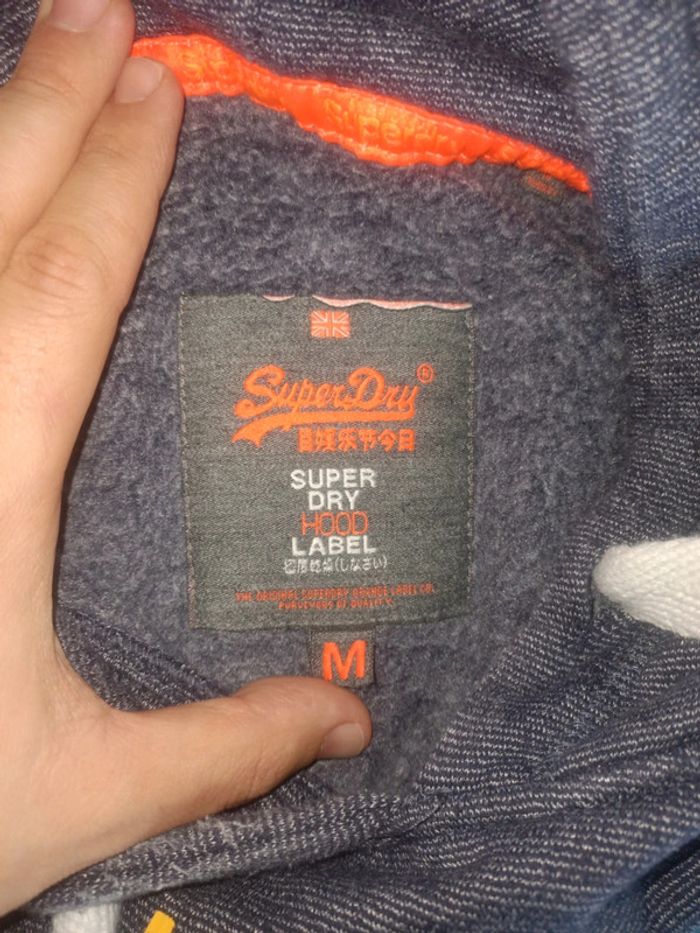 Sweat Superdry hood label, bleu gris taille M - photo numéro 4