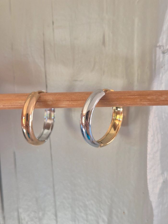 Jolie boucle d'oreilles bicolore acier - photo numéro 2
