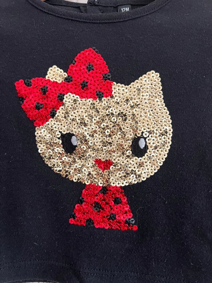 T-shirt manches longues noir à sequins 12 mois - photo numéro 3