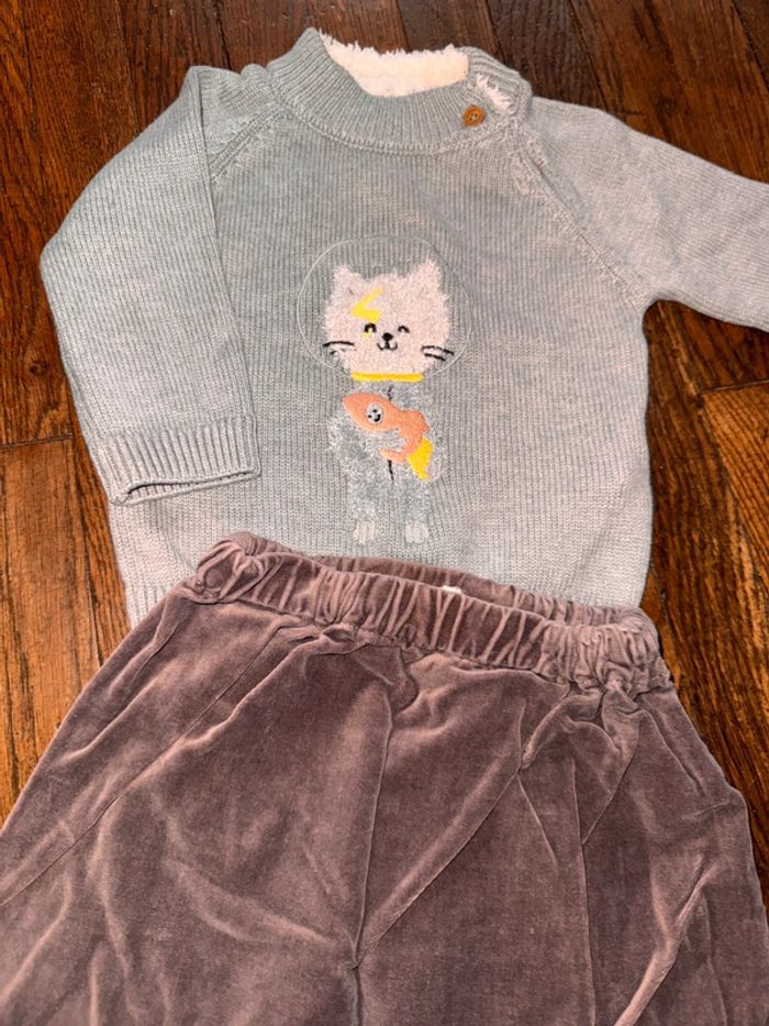 Pull sergent major et bas velour Bout’chou 9 mois - photo numéro 2