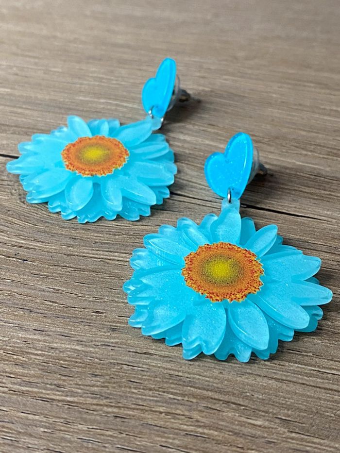 Boucles d oreilles acrylique fleurs - photo numéro 3
