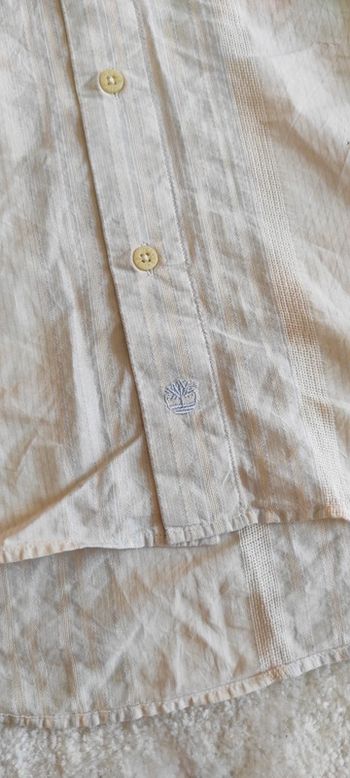Chemise manches longues Timberland S fines rayures blanc bleu pastel 100% coton légère printemps été