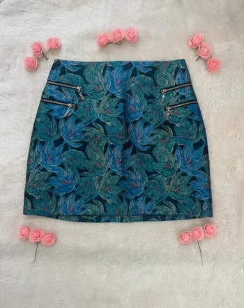 Jupe Pimkie motifs feuilles brodées fil doré