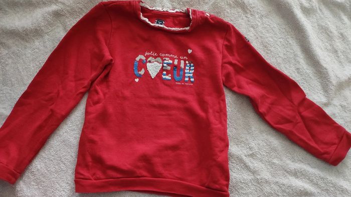 Pull terre de marins 8 ans rouge sequins cœur - photo numéro 2