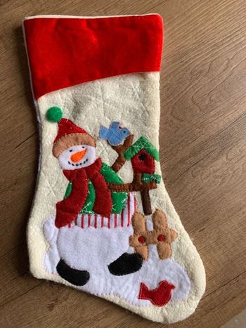 Décoration chaussette de Noël bonhomme de neige feutrine neuve