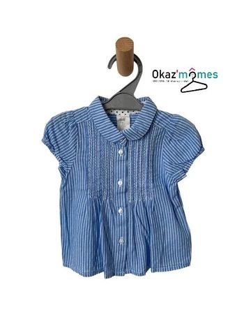 Chemise manches courtes rayée bleu et blanc - H&M 68cm / 4-6 mois