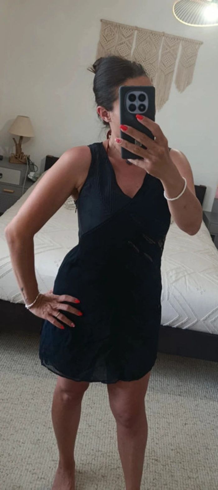 Tunique Robe courte d'été Nitya noir or 40 neuve soie Par dessus maillot de bain - photo numéro 3