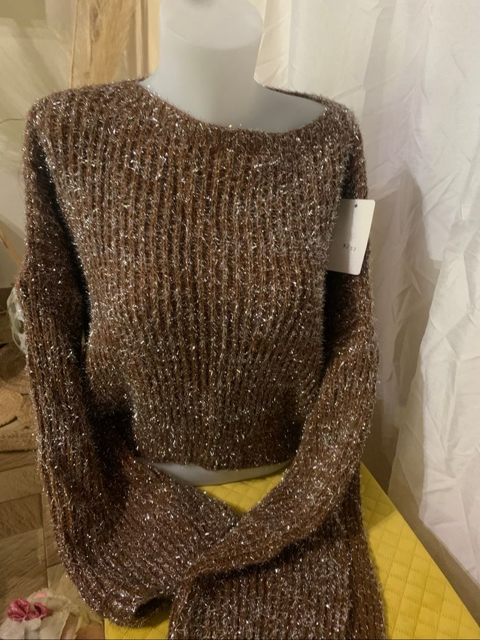 Pull marron foncé brillant New collection taille unique 36-42