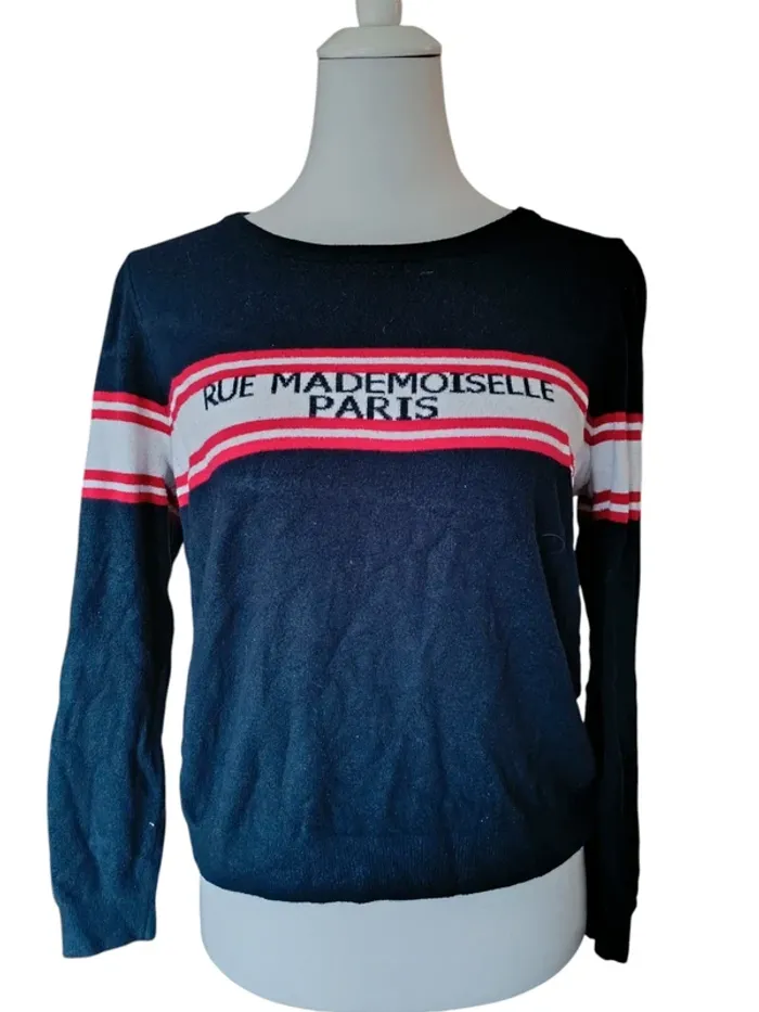 Pull léger Naf Naf bleu blanc rouge Mademoiselle Paris taille M