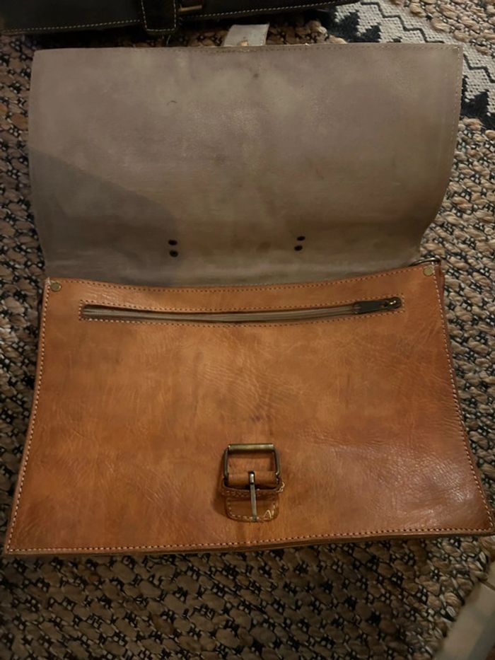 Cartable vintage en cuir naturel - photo numéro 2
