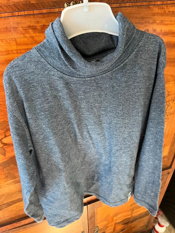 T shirt manche longue col roulé bleu chiné - photo numéro 4