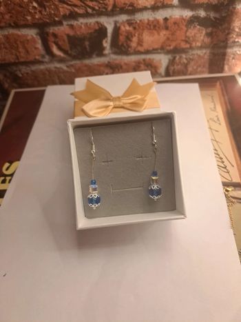 Boucles d'oreilles pendante bleu et argenté