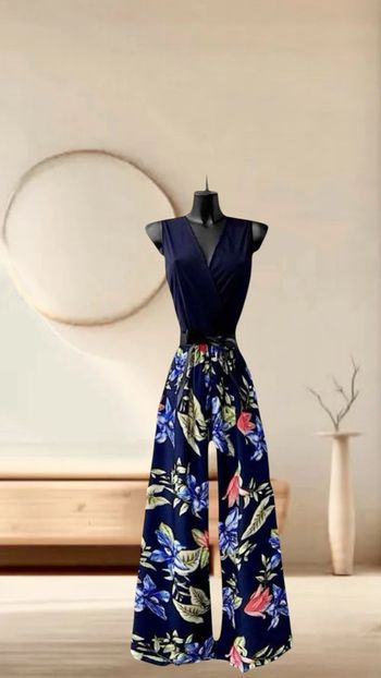 Superbe combinaison pantalon bleu marine avec fleurs